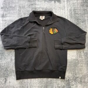 Chicago Blackhawks Sweater Mens XL Black 1/4 Zip Sweatshirt Logo Patch 47 Brand